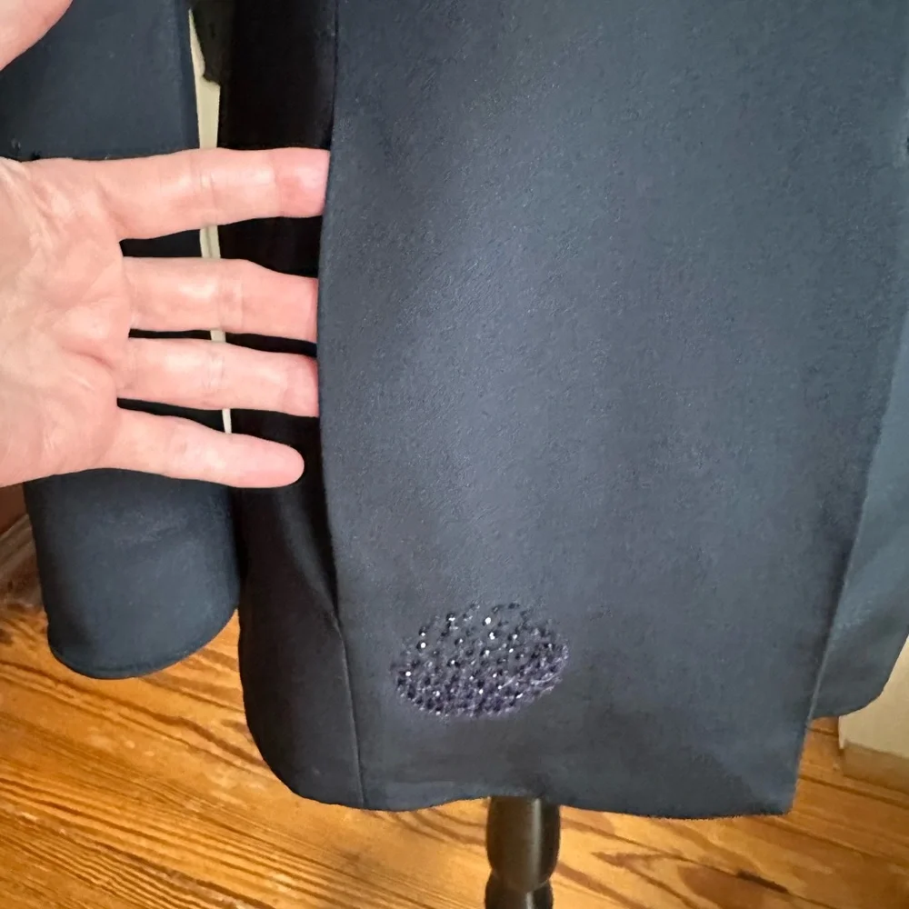 Akris Navy Silk Jacket with Hand Beaded Crystals Size 10 - Picture 8 of 16